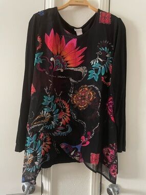 Chico’s Black with Floral Print tunic top